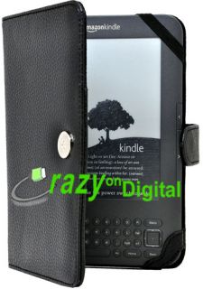 Black Leather Case Cover Screen for  Kindle 3 3G