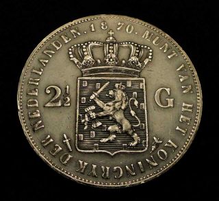 Silver Coin One 1870 2 1 2 Gulden with King William III Koning