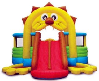 have hours of fun in this lion themed bouncer with slide and ball pit