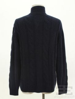 Kinross Cashmere Mens Navy Cableknit Cashmere Zip Front Sweater Size
