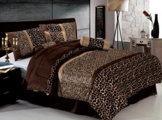 King Size Brown Black Safari Zebra and Giraffe Micro Fur Comforter and