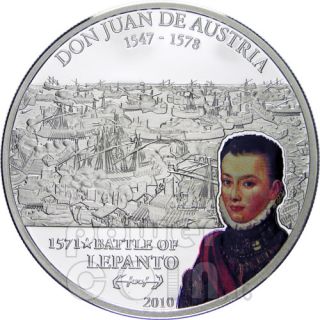 Lepanto Don Juan Austria Great Battles Silver Coin 5$ Cook Islands