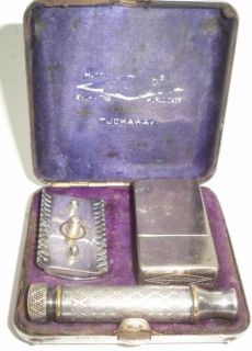 Tuckaway Silver Gillette Vintage Razor Set Case Antique