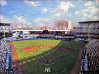 DBL SIGNED Yankee Stadium 25½x34 A/P Thomas Kinkade Baseball Canvas