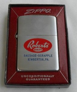 Roberts Quality Sausage Scrapple, Kimberton, PA Zippo Lighter & Box