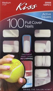 Kiss Glue on 100 Nails Active Square Nail Kit 100PS12