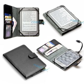 Kindle Touch Black Leather Cover Case with Pockets and LED Reading