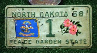 NORTH DAKOTA 1958 Governor John Davis license plate   FLOWERS and FLAG