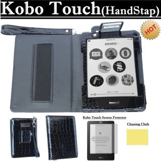 Black Kobo Touch Cover Case with Built in Light Lighted with Hand Stap