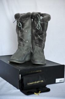 Koolaburra Tall Grey Shearling Sheepskin Shasta Wedge Boots New Box 5