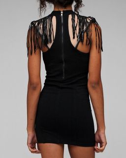 NWT Karmaloop Funktional Tribal Leather Black Fringe Bodycon Dress Sz