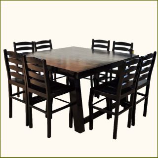 Counter Height Elevated 9pc Dining Table Set w Ladder Back Chairs for