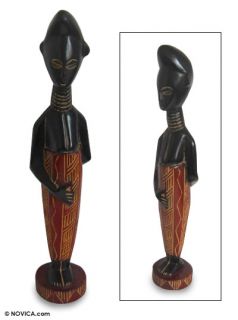 Young Woman African Wood Carving Sculpture Ghana Art