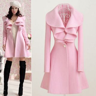 New Laday Pink Ruffles Turn Down Trench Parka Slim for Gossip Girl