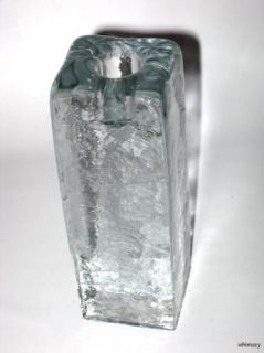 Blenko Glass Ice Block Candle Holder Candlestick Label 1980s