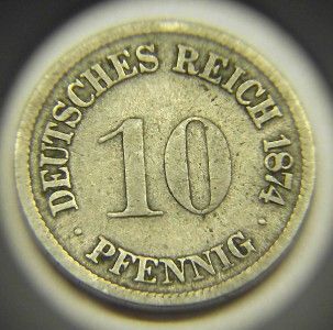 Germany 1874 F Deutsches Reich 10 Pfennig Coin