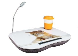 New Portable Cute Cat Laptop Lap Desk w LED Light Drink Holder Foam