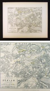 Military Map Napoleon Battle of Zurich 1799 Switzerland Europe