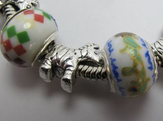 003 Murano Glass Lampwork Silver Plated European Charm Beaded Bracelet