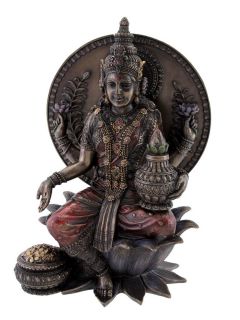 Bronzed Seated Lakshmi Hindu Goddess Statue