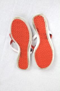 Authentic Coach White Red Leather Larisa Big Flower Flip Flops Sandals