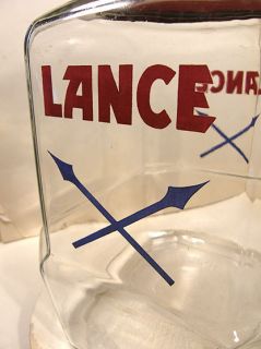 VINTAGE LARGE LANCE SNACK CRACKER GLASS JAR & METAL LID STORE COUNTER