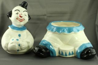 DORRAINE of CALIFORNIA Pottery Standing Clown Blue Trim Cookie Jar