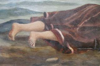Lattimore Signed Original Antique 1800s Oil Painting Seascape Woman