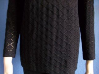 Santana Knit Black Open Weave Pointelle Design Tunic Top s 8 10
