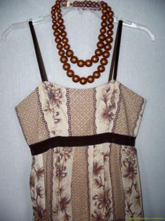 Plenty by Tracy Reese Dress 4 Small Brown Cream Cotton Full Skirt Lace