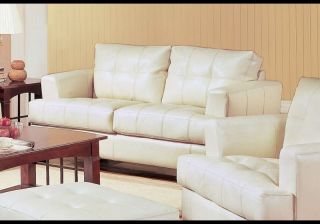 Contemporary Style Cream Bonded Leather Loveseat Sofa