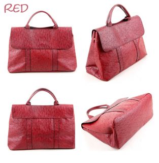 Ostrich PU Leather Tote Bag Crossbody Handbag Purse Red