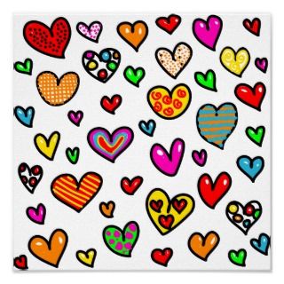 Cute Cartoon Whimsical Multi Love Heart Pattern Print
