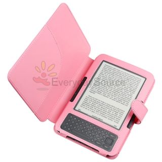Pink Genuine Leather Case Cover for eBook  Kindle 3 3G Keyboard