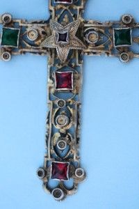 Beautiful Very RARE Russian Solid Silver Jewelled Crucifix with Gold
