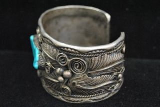 Vintage Navajo M Thomas Sterling Silver Turquoise Cuff Bracelet Old