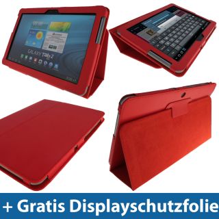 Rot Leder Tasche FÜR Samsung Galaxy Tab 2 10 1 P5100 P5110 WiFi 3G