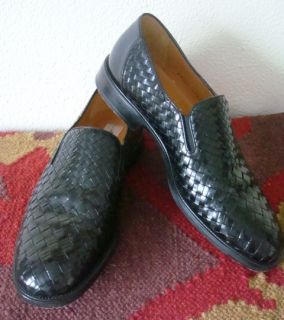 Mezlan Handmade in Spain Black Woven Leather Slip Ons Shoes Loafers