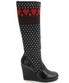 RARE Betsey Johnson Lenore Knee High Heart Sweater Patent Wedge Boots