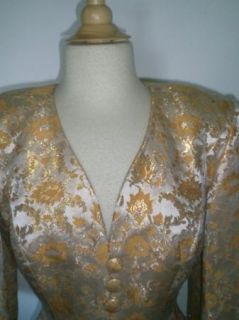 Vintage Leon Paul Couture Gold Brocade Beaded Designer Jacket s M 4 6