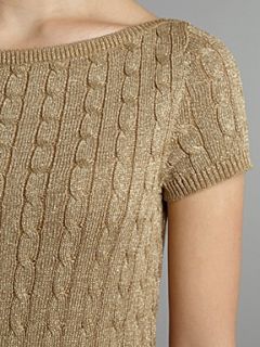 Lauren by Ralph Lauren Nicko cable knit dress Gold Metallic   House of Fraser