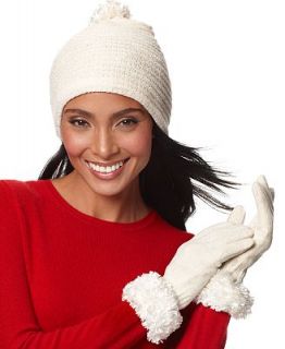 Charter Club Hat and Gloves, Chenille Feather