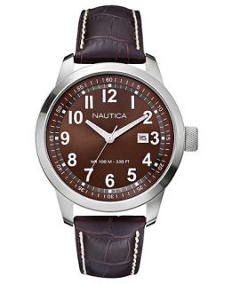Nautica Watch, Mens Brown Croco Leather Strap 48mm N13605G   All