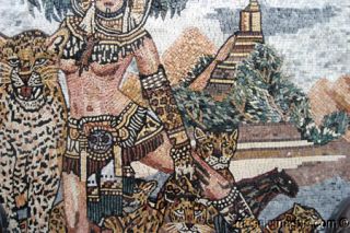 Masterpiece of African Woman with Leopards Micro Mosaic