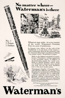 1929 Ad Antique Waterman Fountain Pen Commander Byrd Business Office