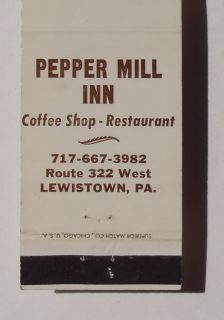 1960s Matchbook Pepper Mill Inn Lewistown PA Mifflin C