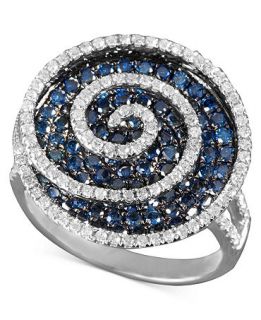 White Gold Ring, Blue and White Diamond Swirl Ring (1 9/10 ct. t.w