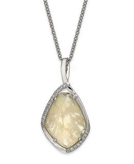Sterling Silver Necklace, Diamond (1/10 ct. t.w.) and Prehnite (10 ct