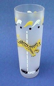 Vintage ~ LEOPARD ~ Animal Libbey 1950s Frosted CAROUSEL BEVERAGE