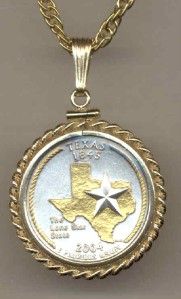 Gold Silver Texas Statehood Quarter Pendant Necklace